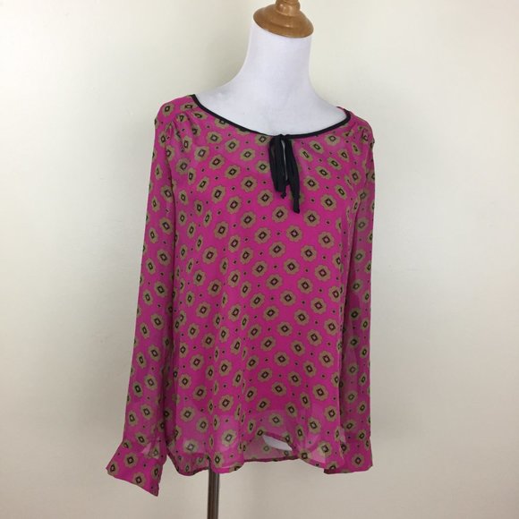 DANIEL RAINN Dark Pink Black Olive Print Tie Collar Cami Tank + Shirt - Picture 5 of 10